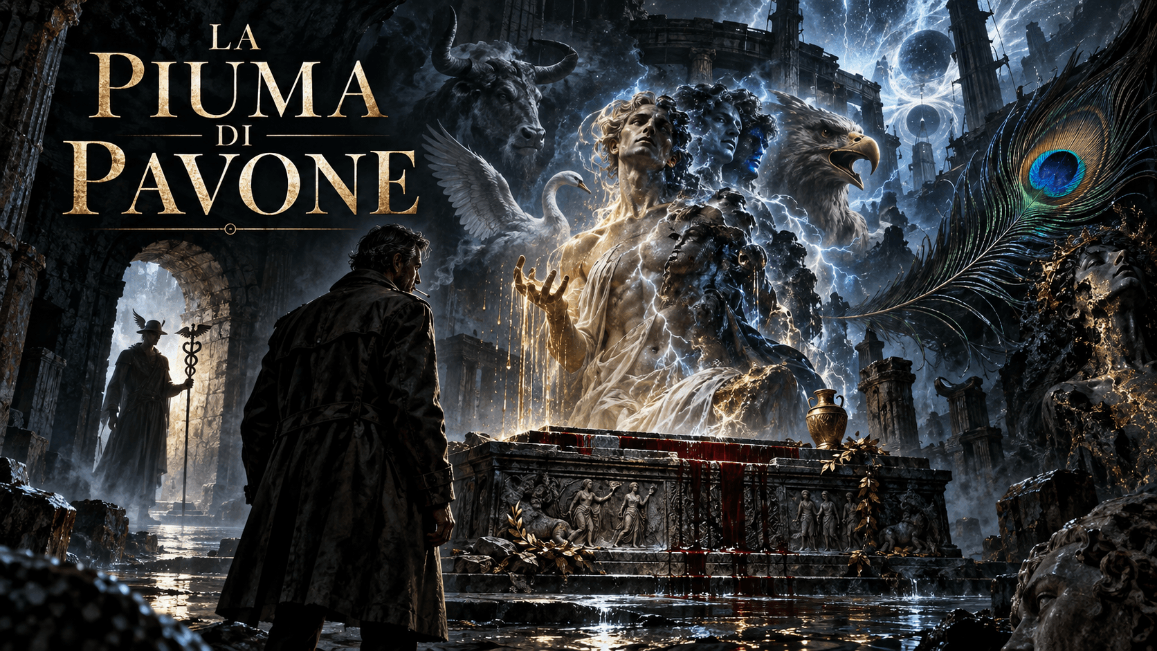 Investigatore davanti a Zeus in un racconto horror mitologico
